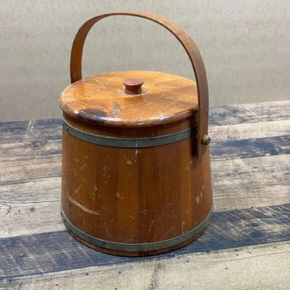 Veg LL Bean Wooden‎ Firkin Sugar Bucket with Lid and Handle Primitive Farmhouse